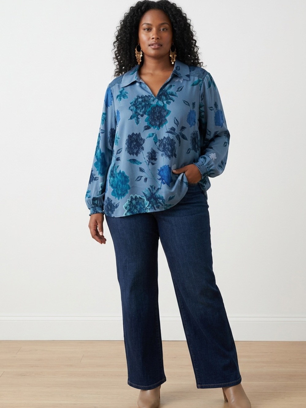 Denim & Co Canyon Retreat Long Sleeve Silky Blouse